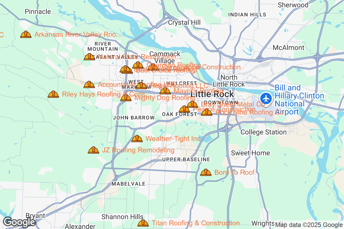 Map of Roofing Contractors in Little Rock, Arkansas