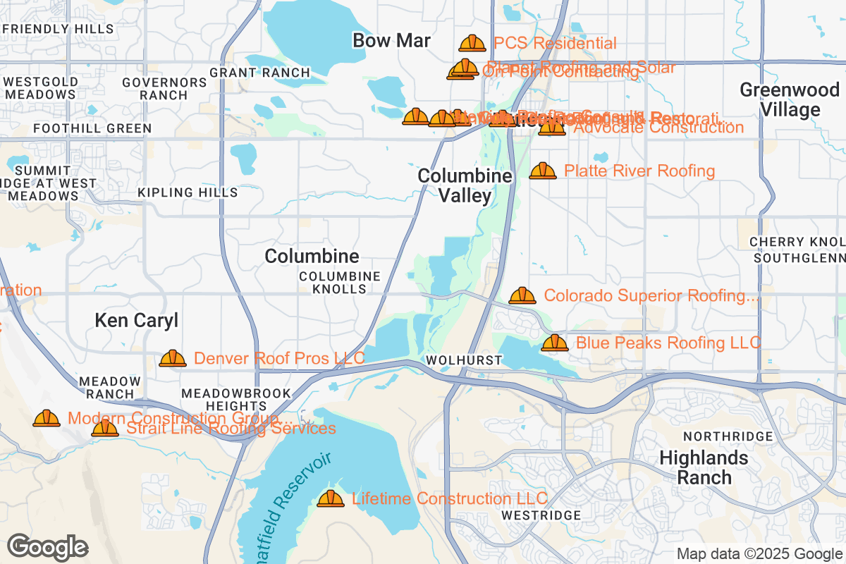 Map of Roofing Contractors in Littleton, Colorado