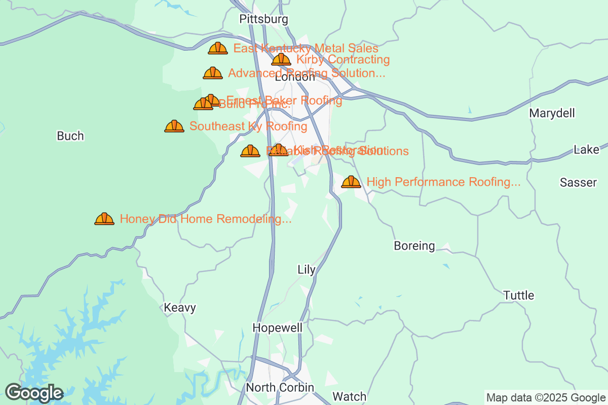 Map of Roofing Contractors in London, Kentucky