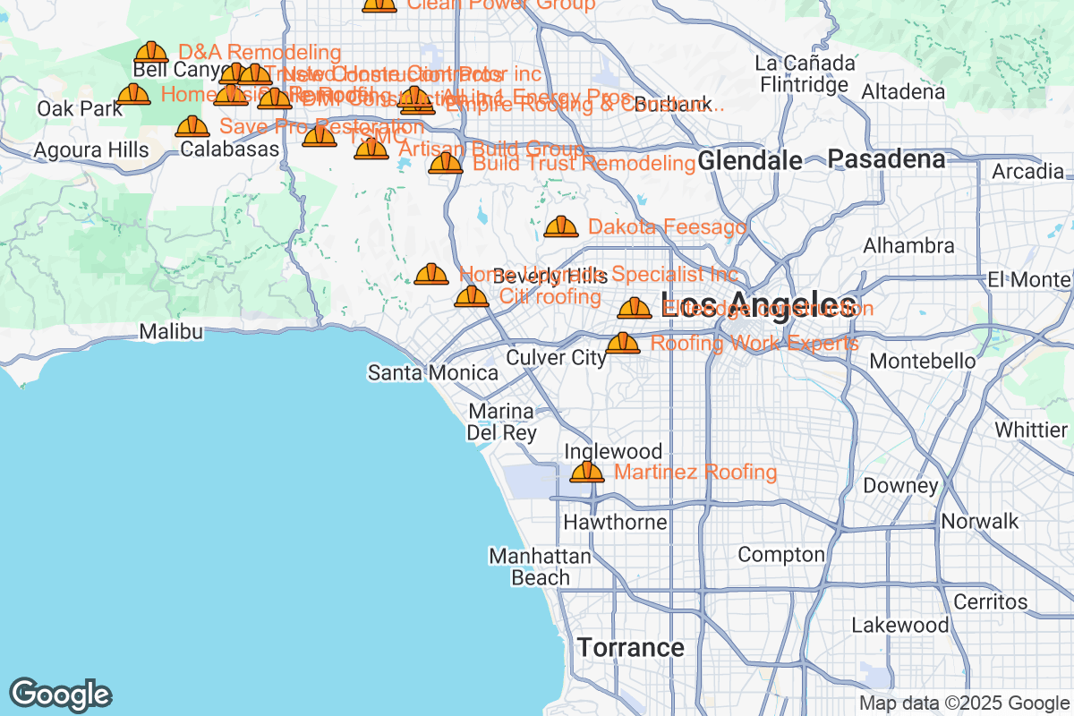 Map of Roofing Contractors in Los Angeles, California