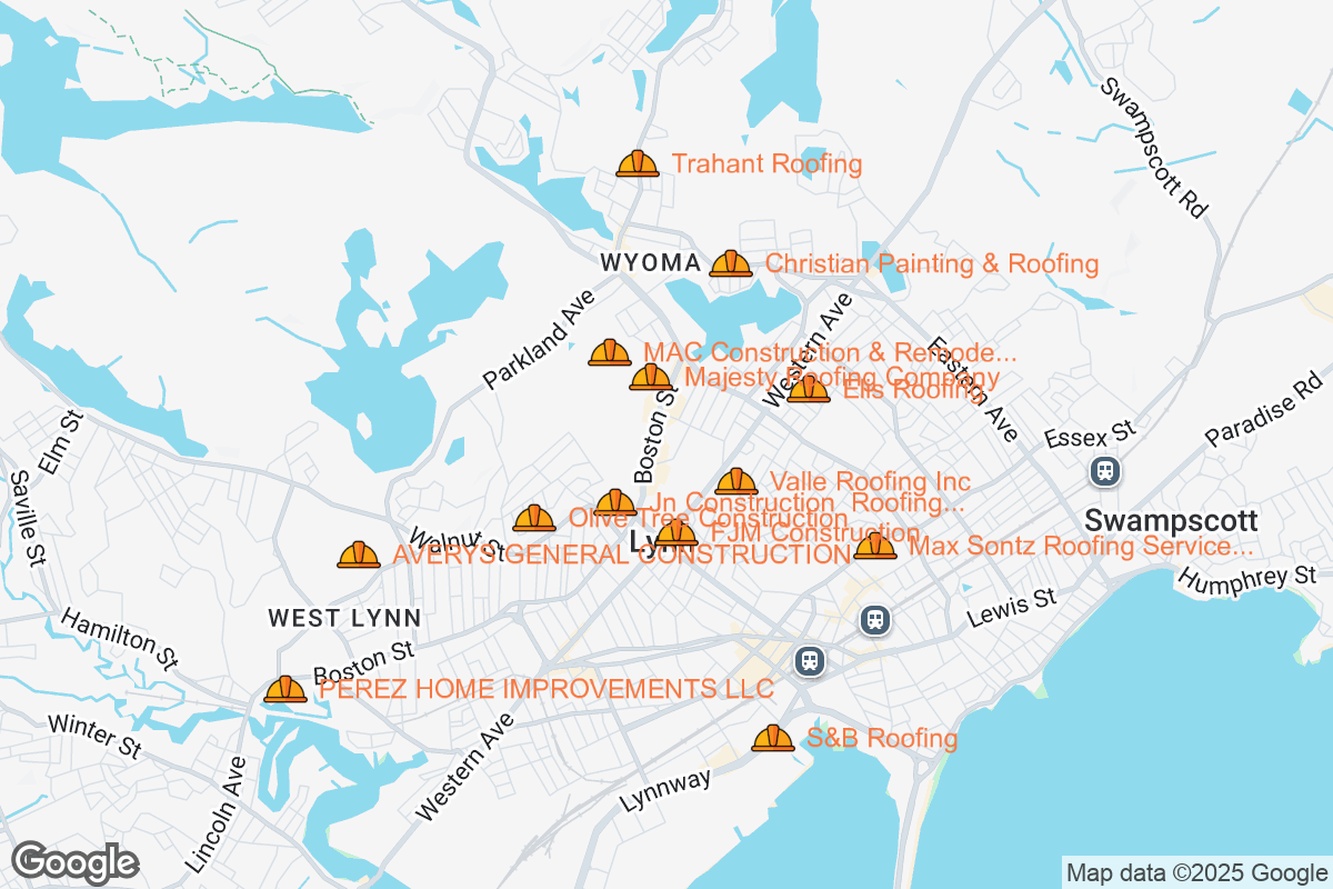 Map of Roofing Contractors in Lynn, Massachusetts