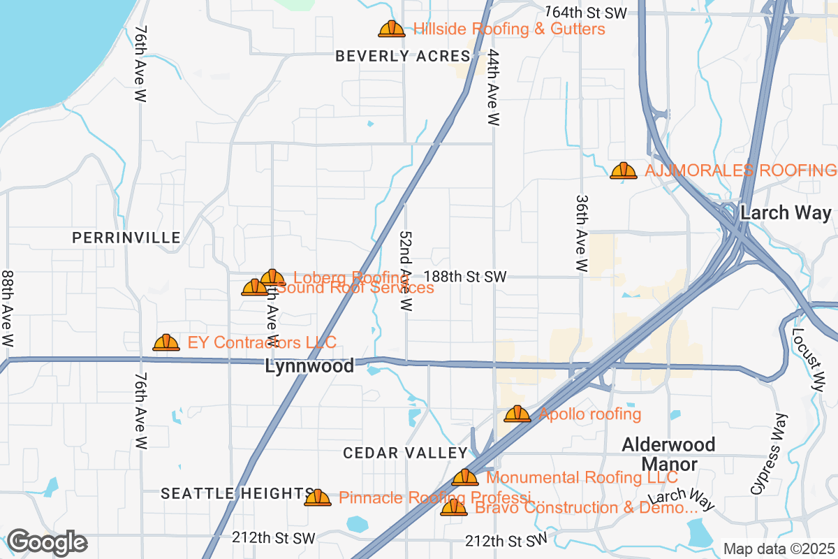 Map of Roofing Contractors in Lynnwood, Washington