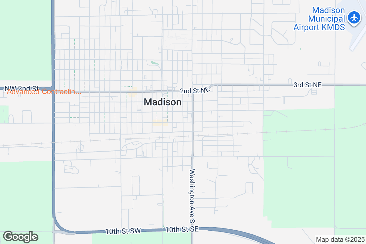 Map of Roofing Contractors in Madison, South Dakota