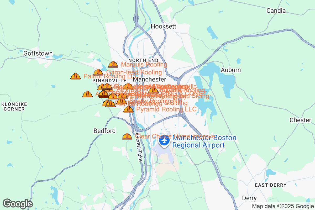 Map of Roofing Contractors in Manchester, New Hampshire