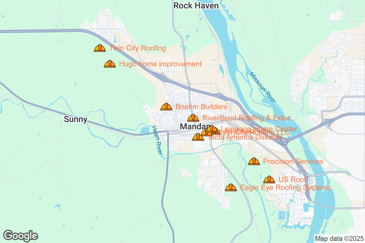 Map of Roofing Contractors in Mandan, North Dakota