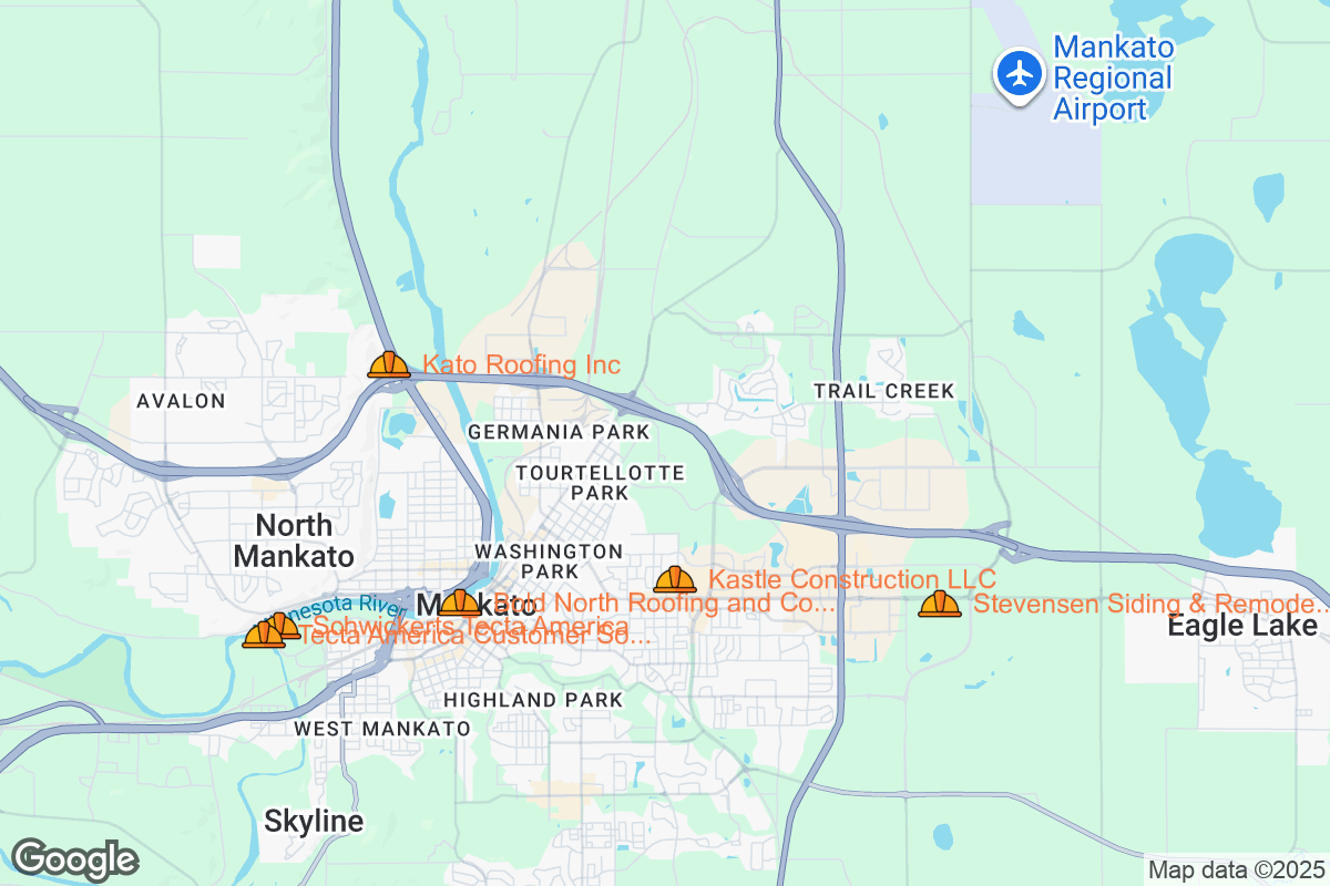 Map of Roofing Contractors in Mankato, Minnesota
