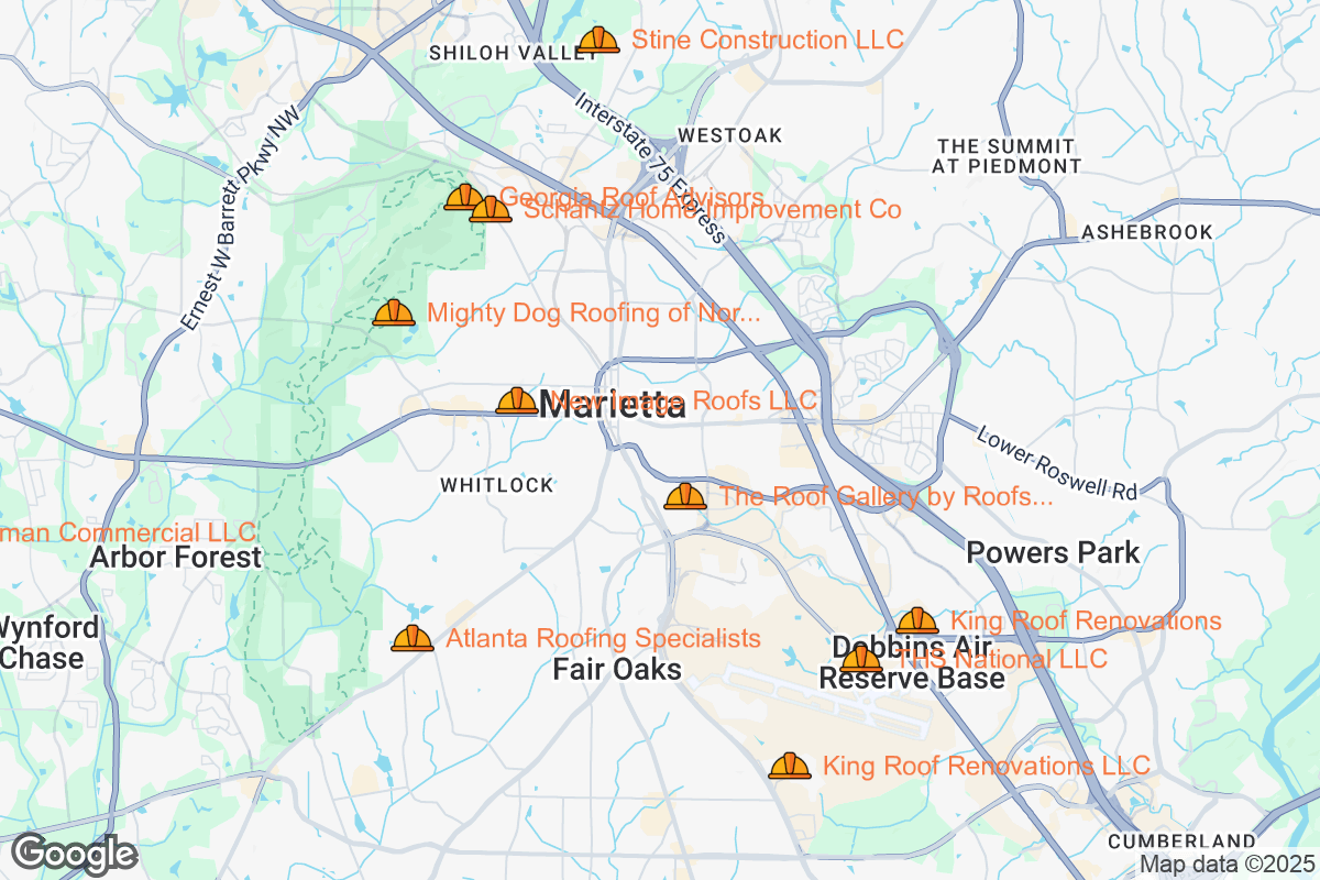 Map of Roofing Contractors in Marietta, Georgia