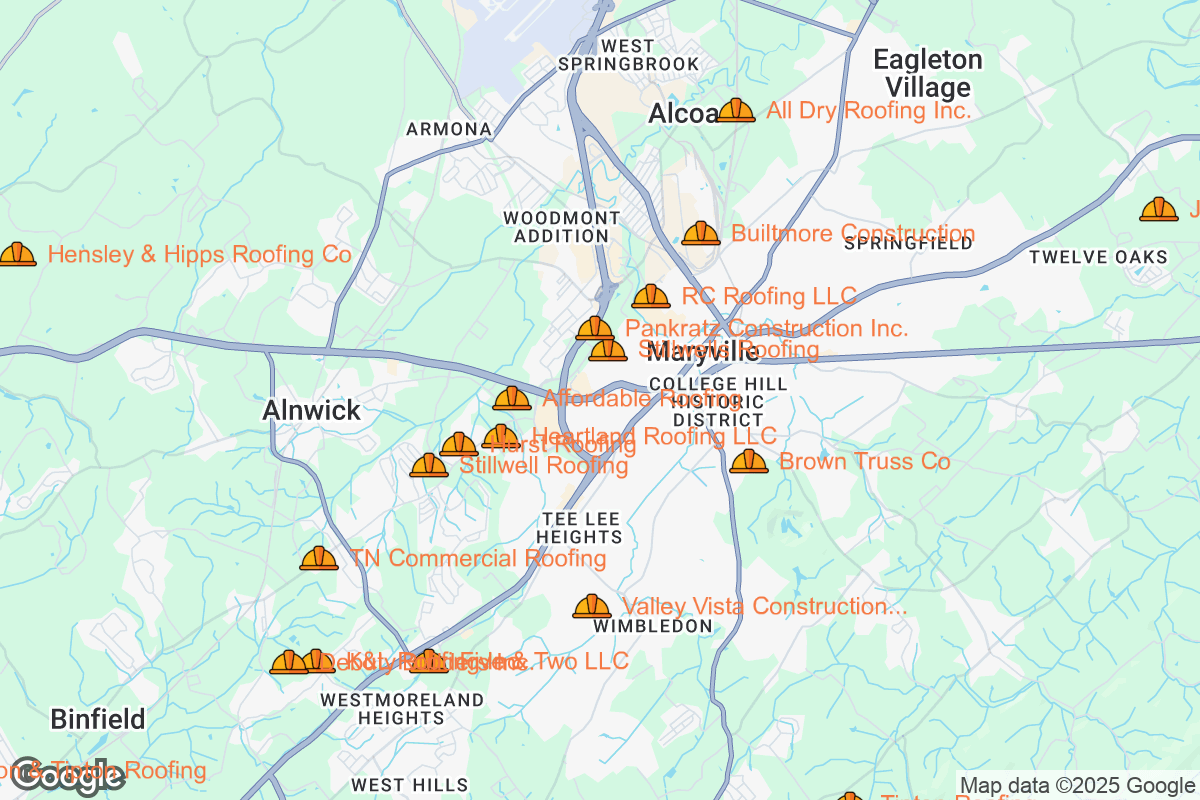 Map of Roofing Contractors in Maryville, Tennessee
