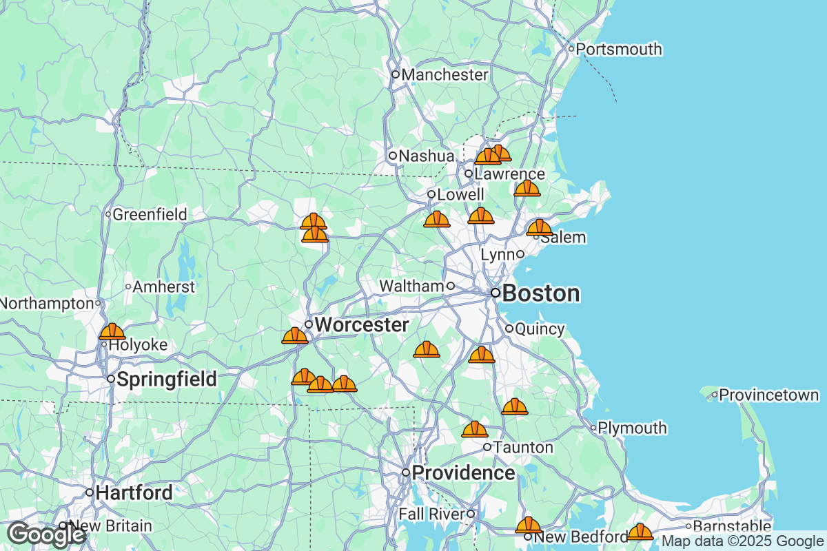Map of Roofing Contractors in Massachusetts