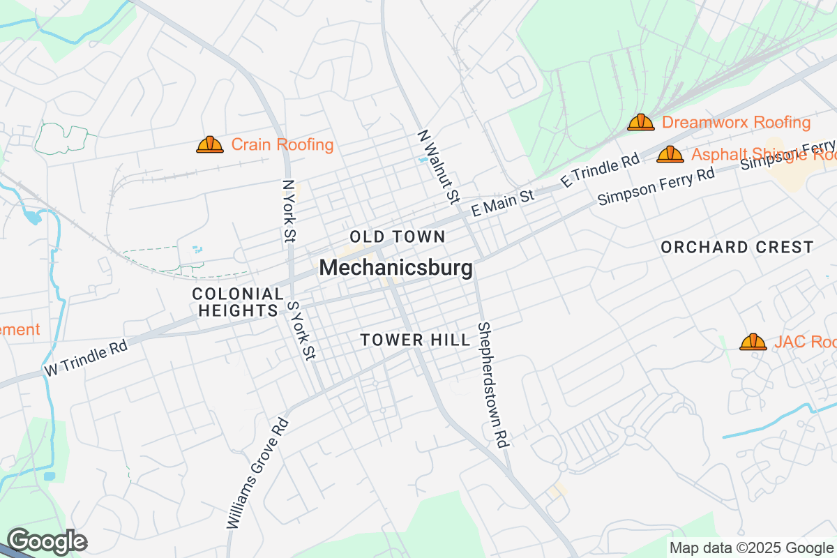 Map of Roofing Contractors in Mechanicsburg, Pennsylvania