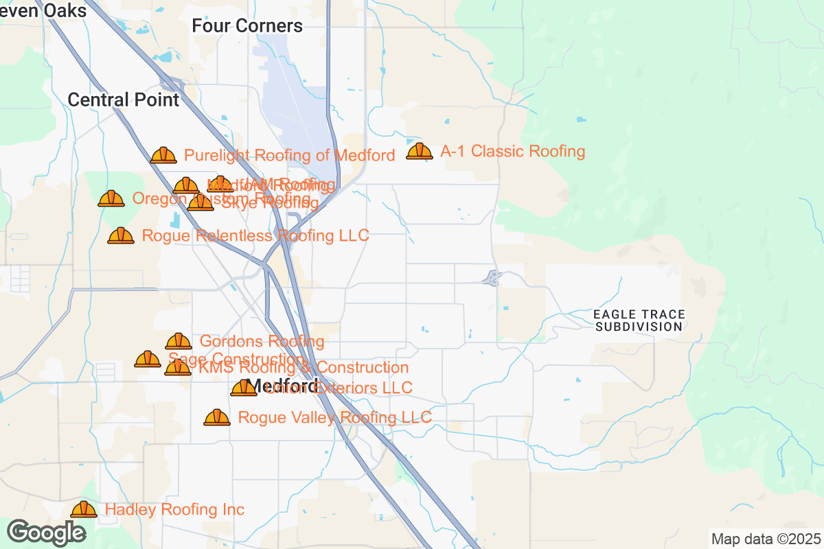 Map of Roofing Contractors in Medford, Oregon