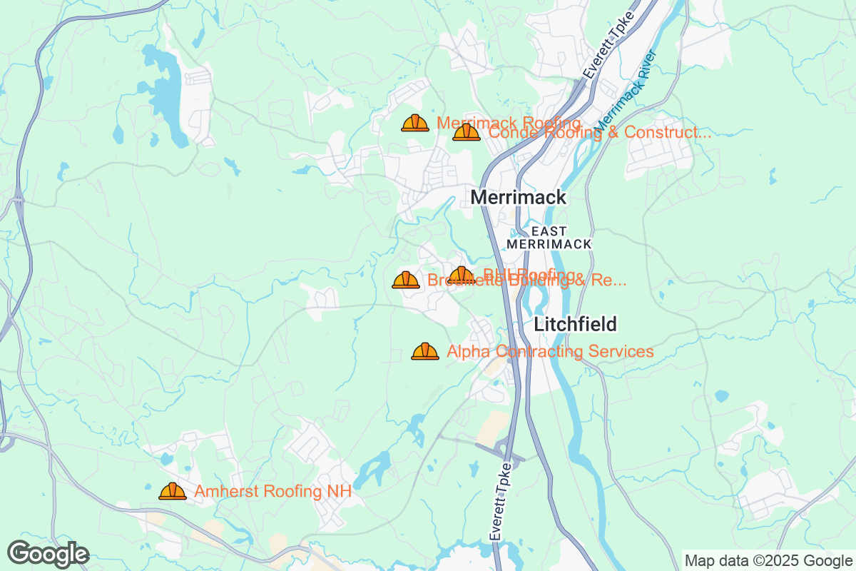 Map of Roofing Contractors in Merrimack, New Hampshire