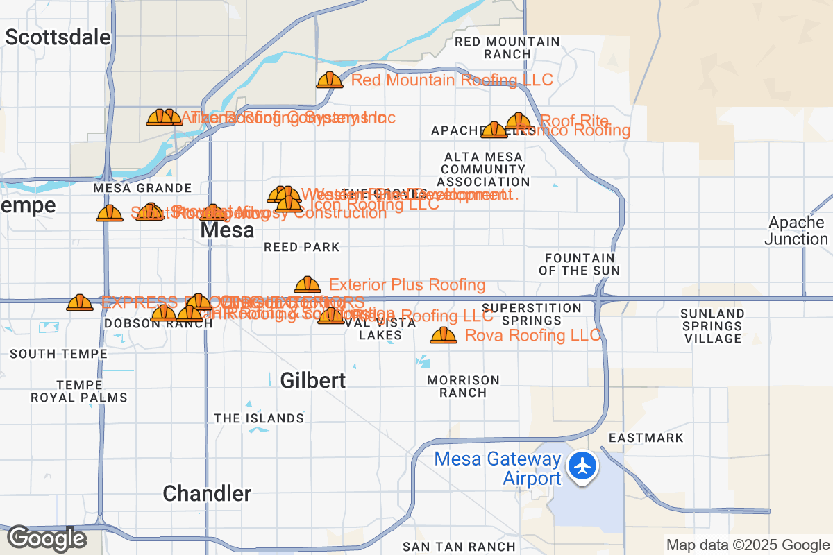 Map of Roofing Contractors in Mesa, Arizona