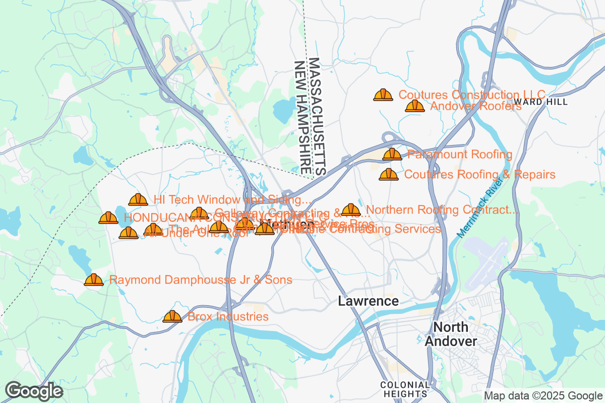 Map of Roofing Contractors in Methuen, Massachusetts