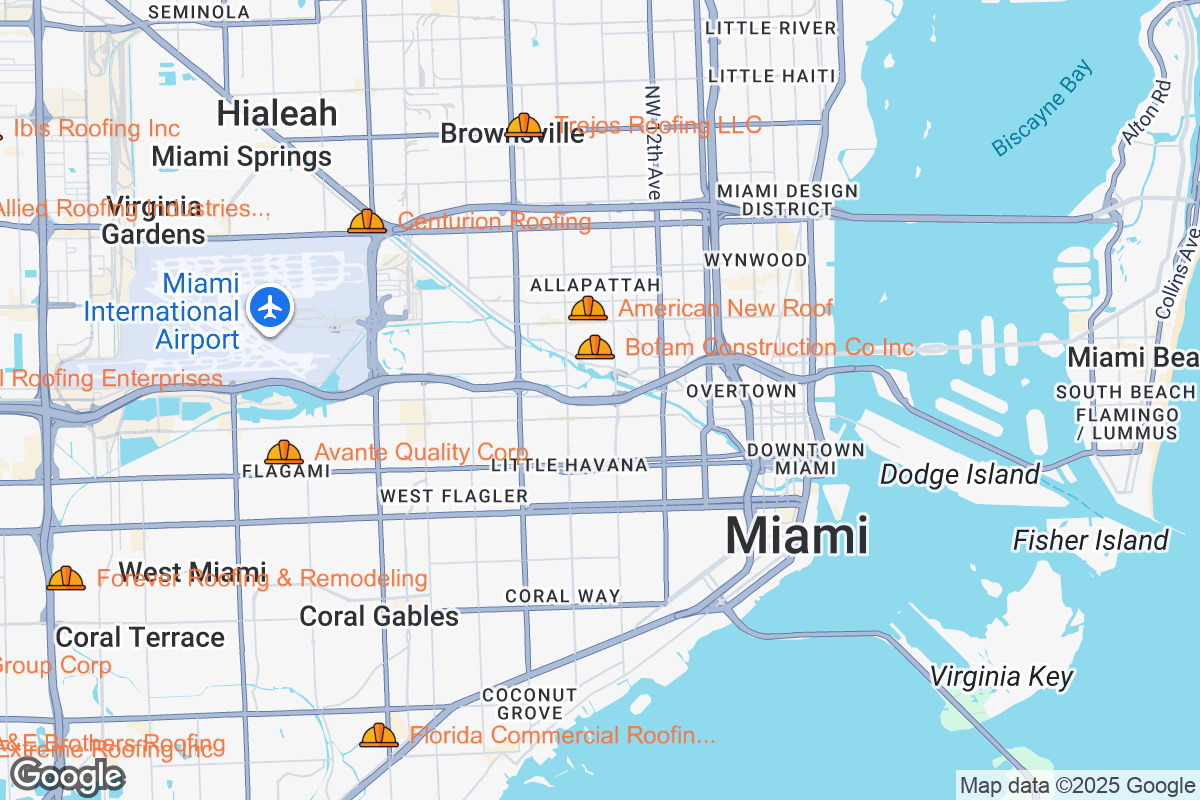 Map of Roofing Contractors in Miami, Florida
