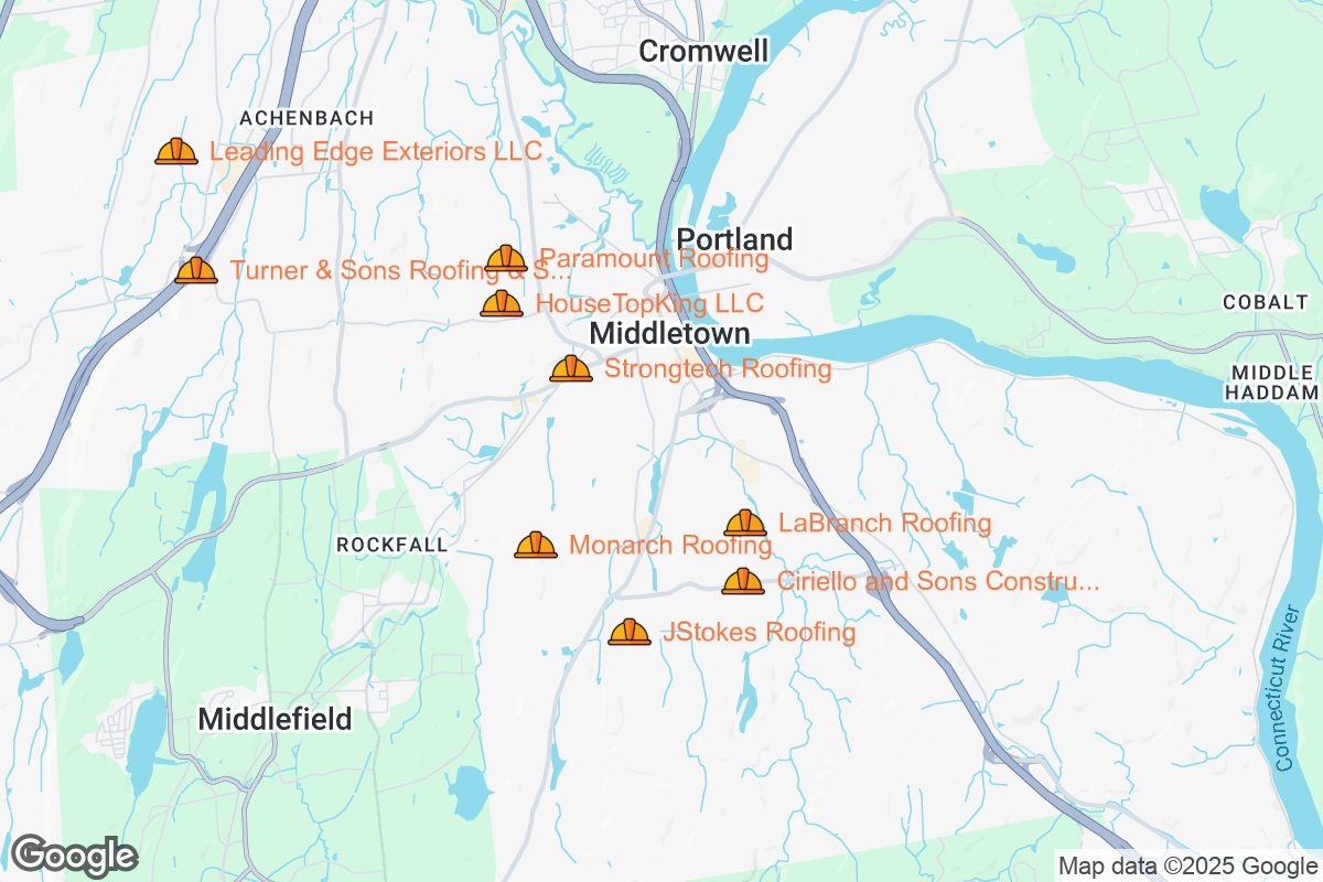 Map of Roofing Contractors in Middletown, Connecticut