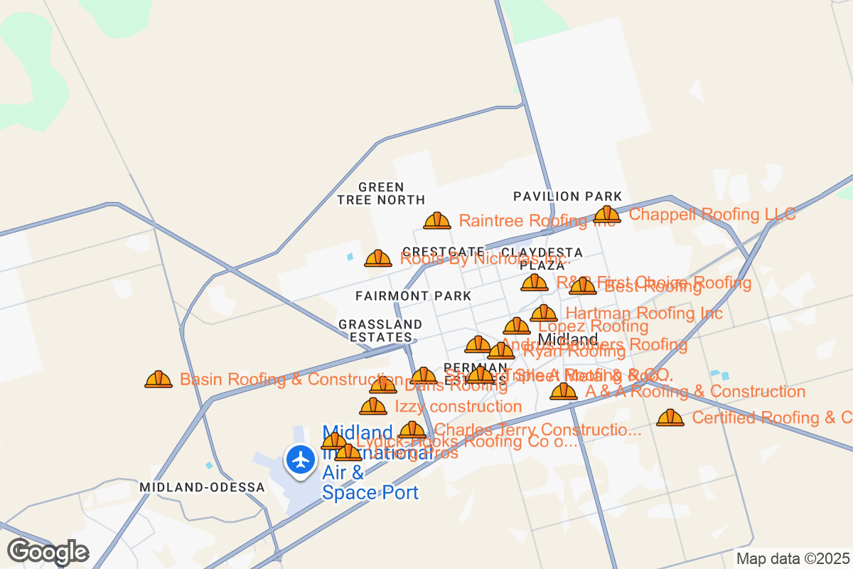 Map of Roofing Contractors in Midland, Texas