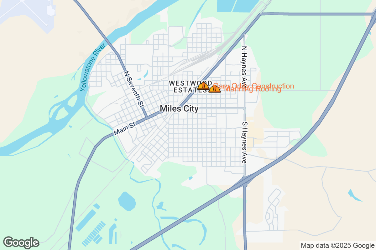 Map of Roofing Contractors in Miles City, Montana