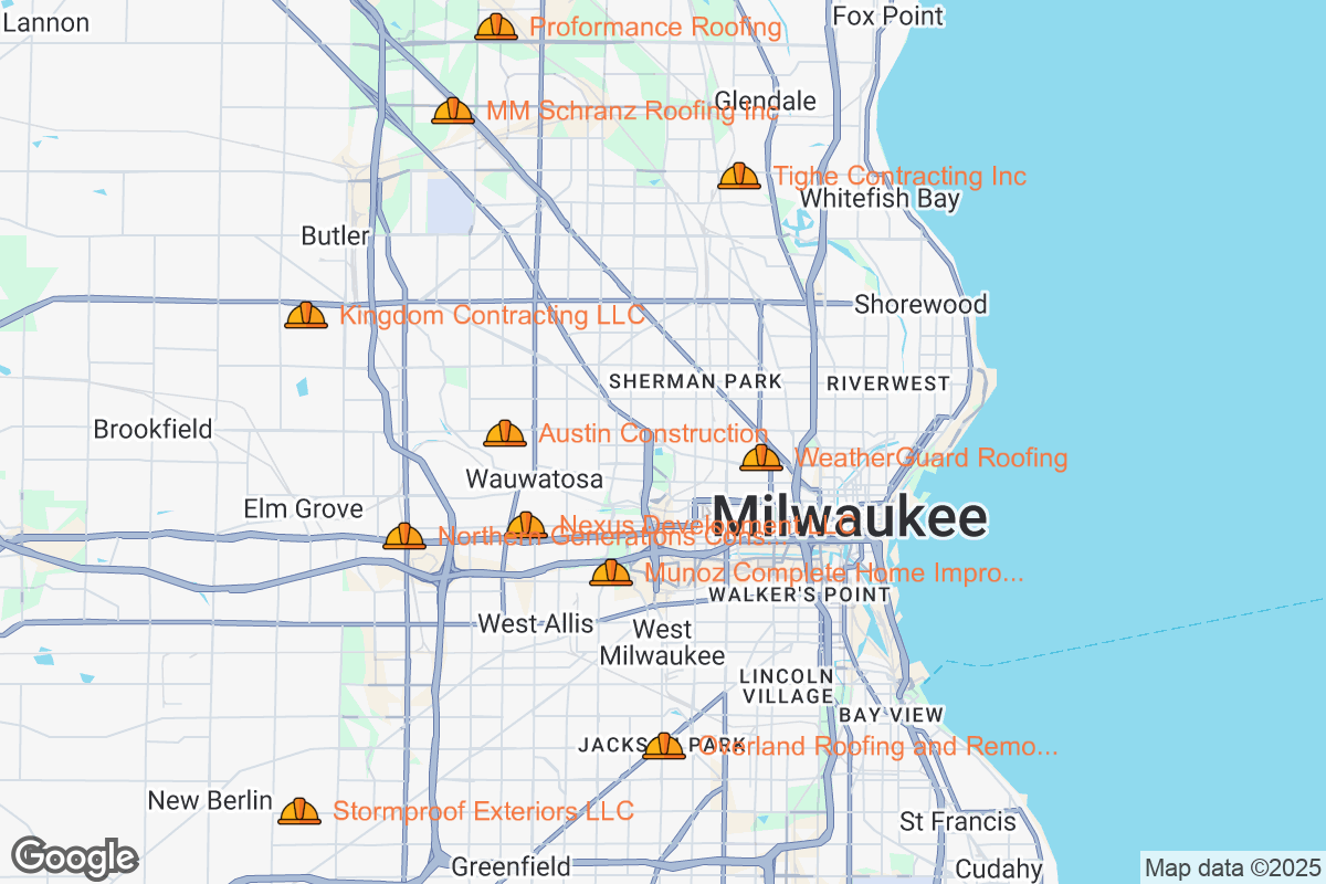 Map of Roofing Contractors in Milwaukee, Wisconsin