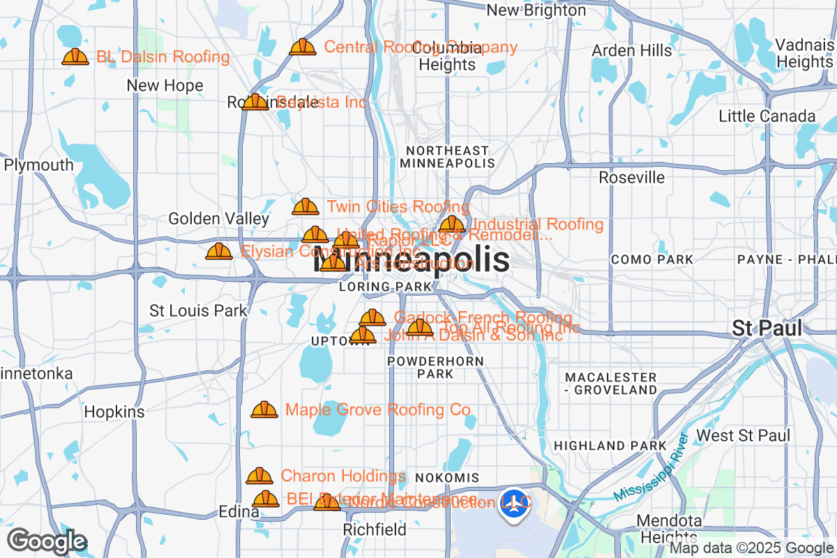 Map of Roofing Contractors in Minneapolis, Minnesota
