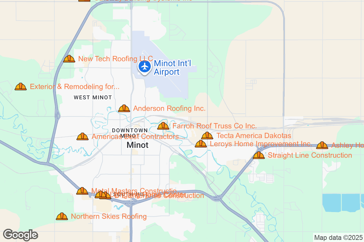 Map of Roofing Contractors in Minot, North Dakota