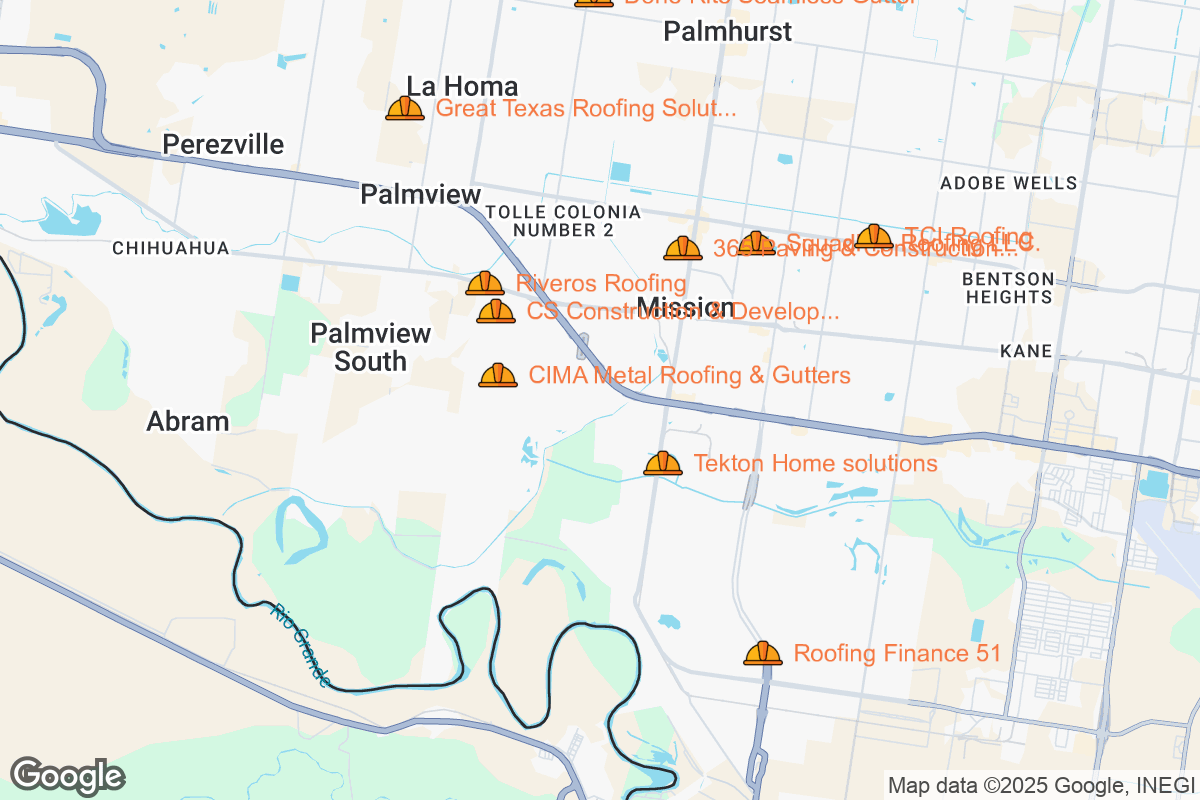 Map of Roofing Contractors in Mission, Texas