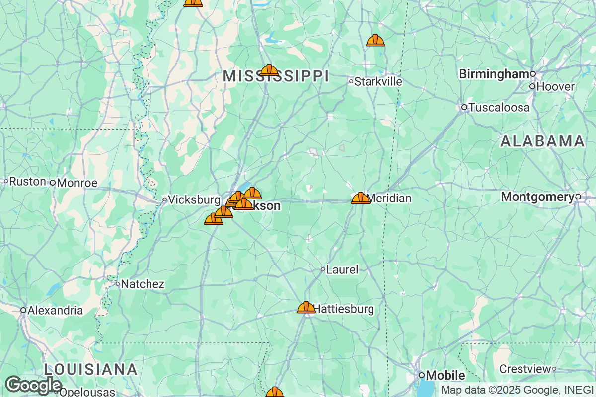 Map of Roofing Contractors in Mississippi