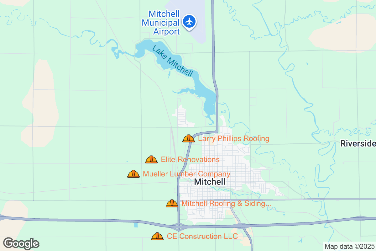 Map of Roofing Contractors in Mitchell, South Dakota