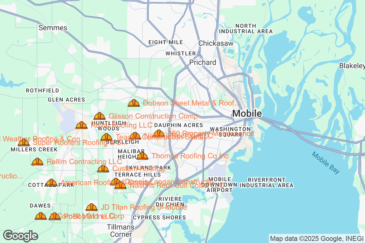 Map of Roofing Contractors in Mobile, Alabama
