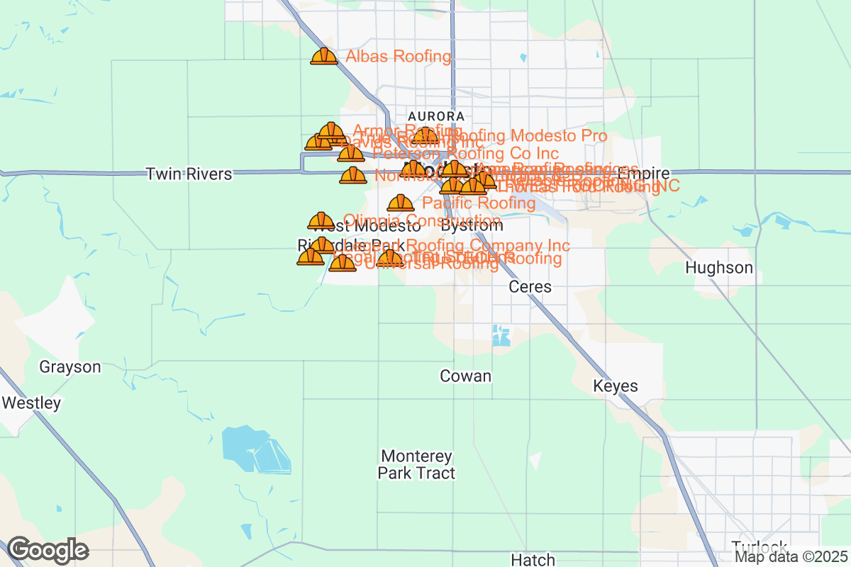 Map of Roofing Contractors in Modesto, California