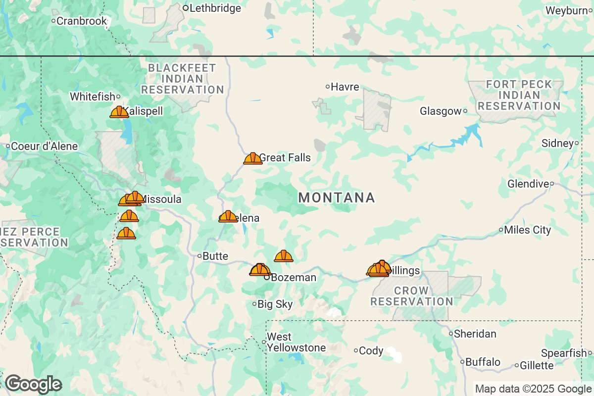 Map of Roofing Contractors in Montana
