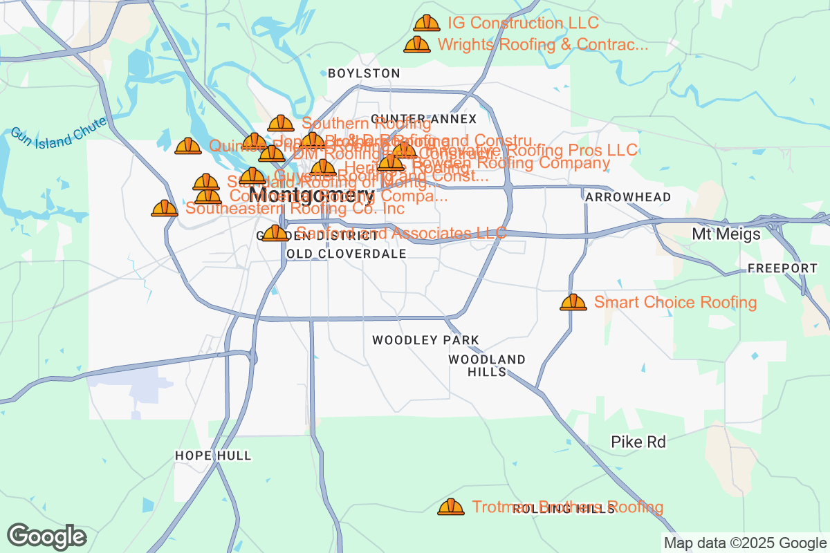 Map of Roofing Contractors in Montgomery, Alabama