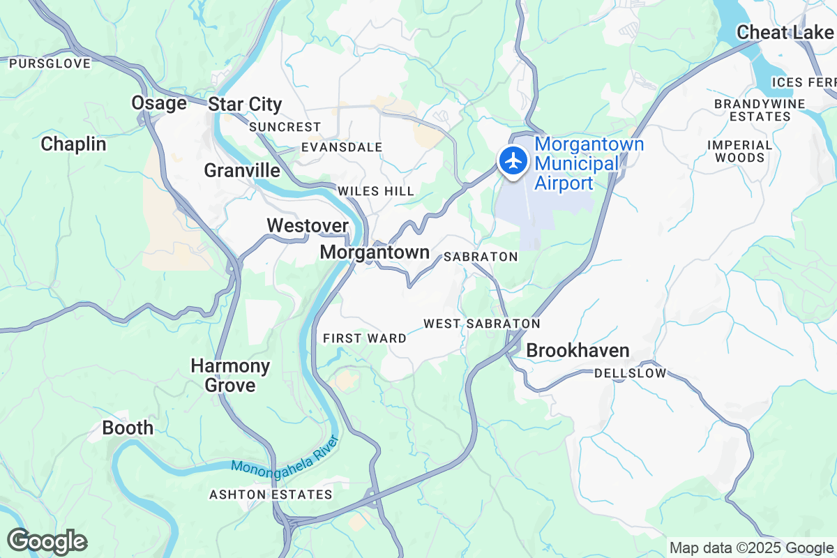 Map of Roofing Contractors in Morgantown, West Virginia