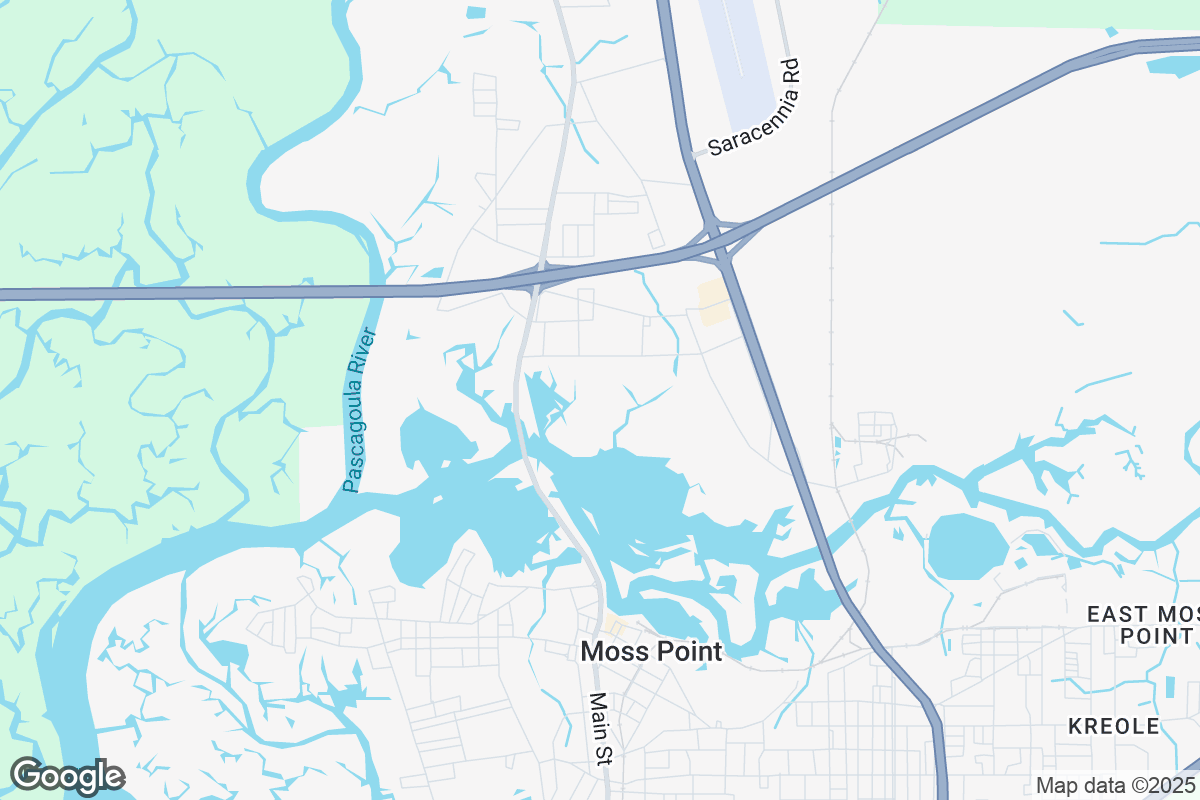 Map of Roofing Contractors in Moss Point, Mississippi