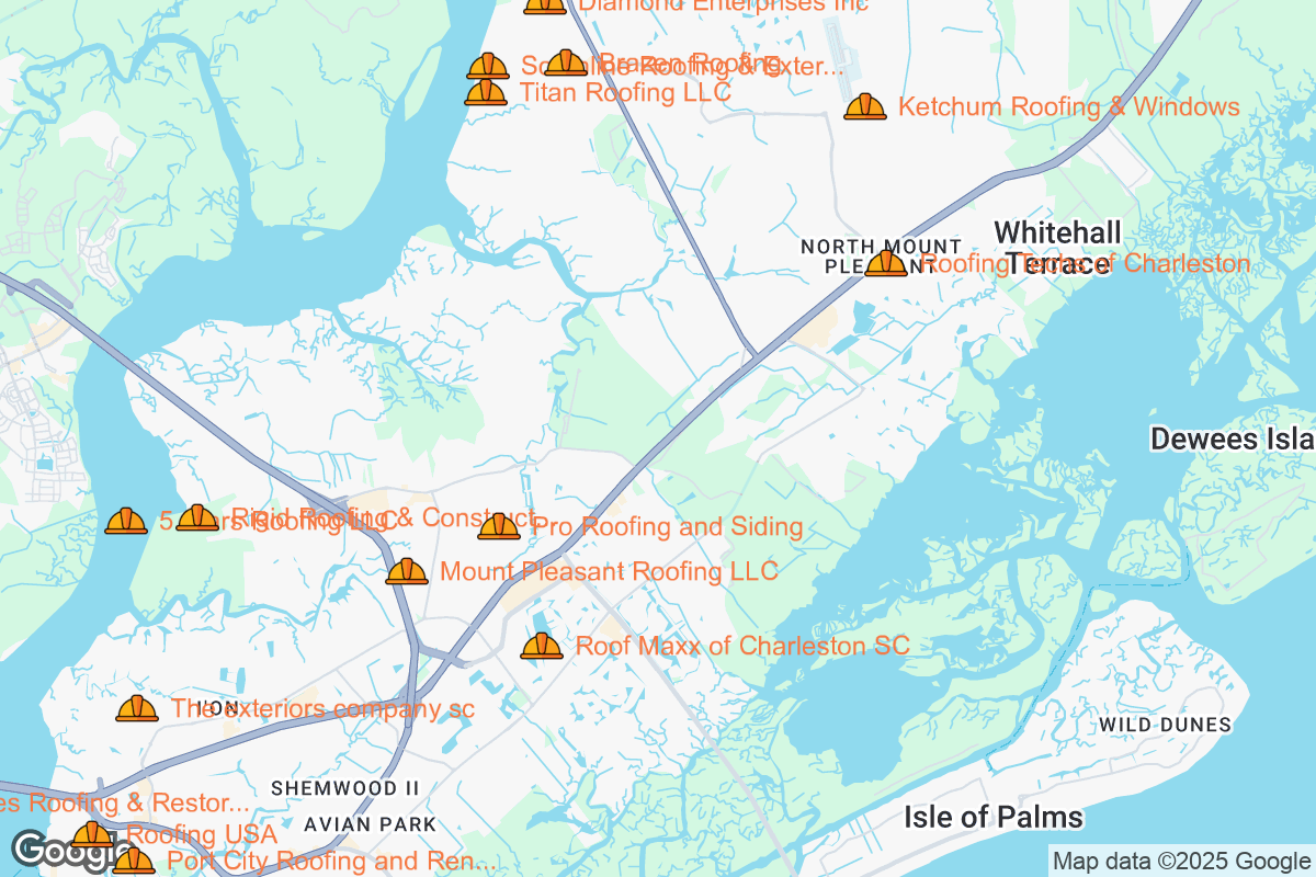Map of Roofing Contractors in Mount Pleasant, South Carolina