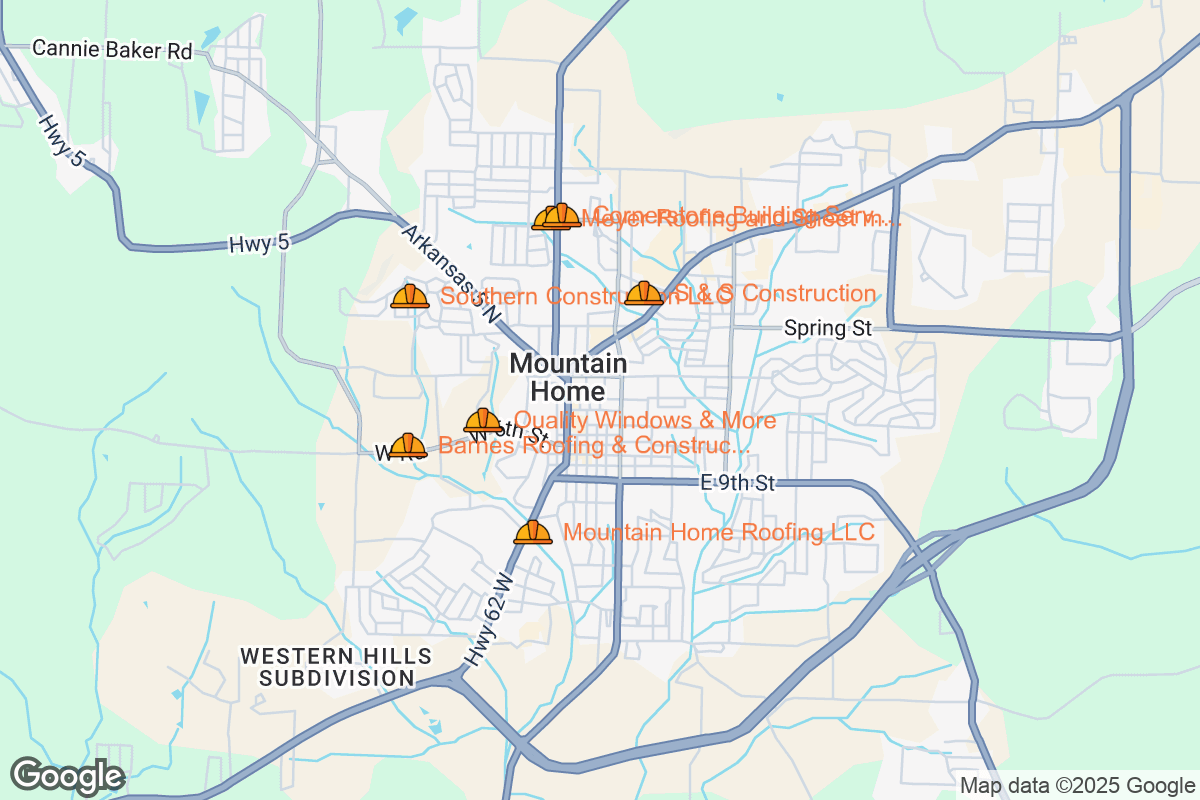 Map of Roofing Contractors in Mountain Home, Arkansas