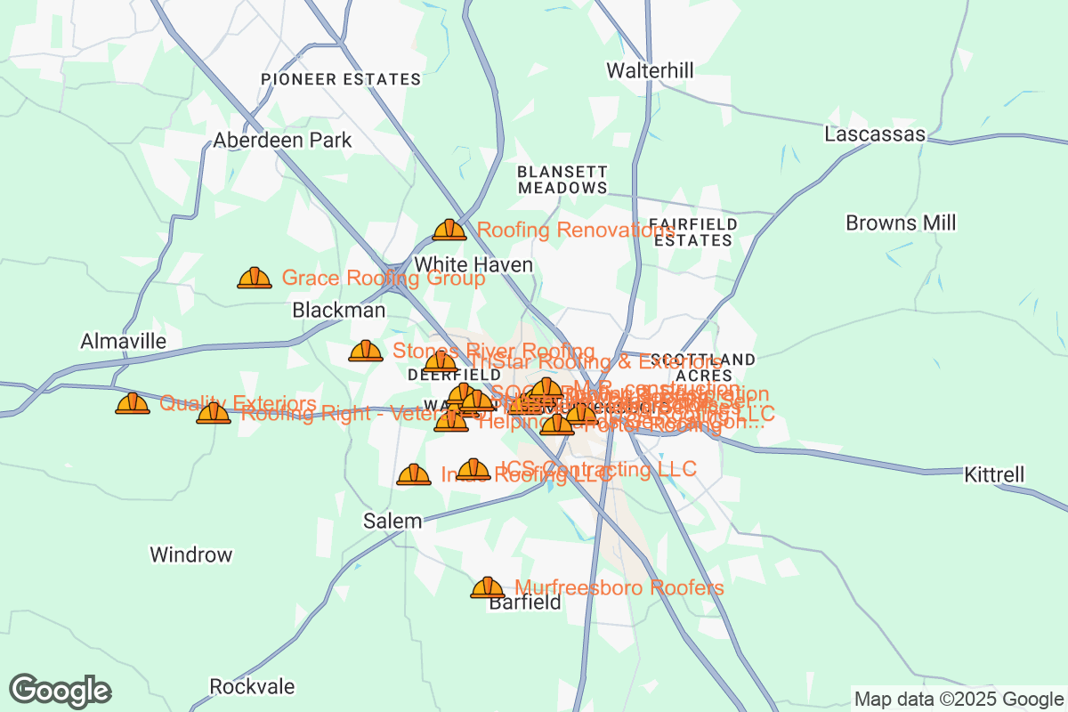 Map of Roofing Contractors in Murfreesboro, Tennessee