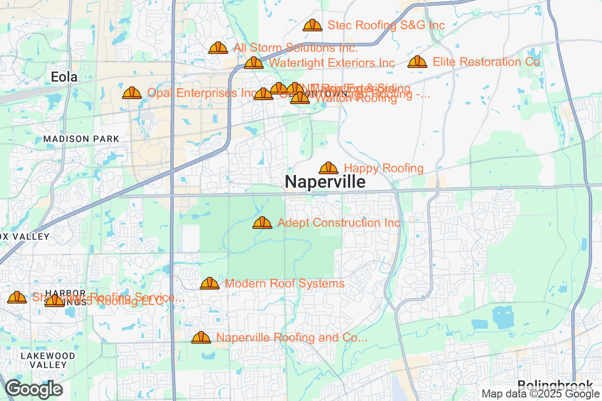 Map of Roofing Contractors in Naperville, Illinois