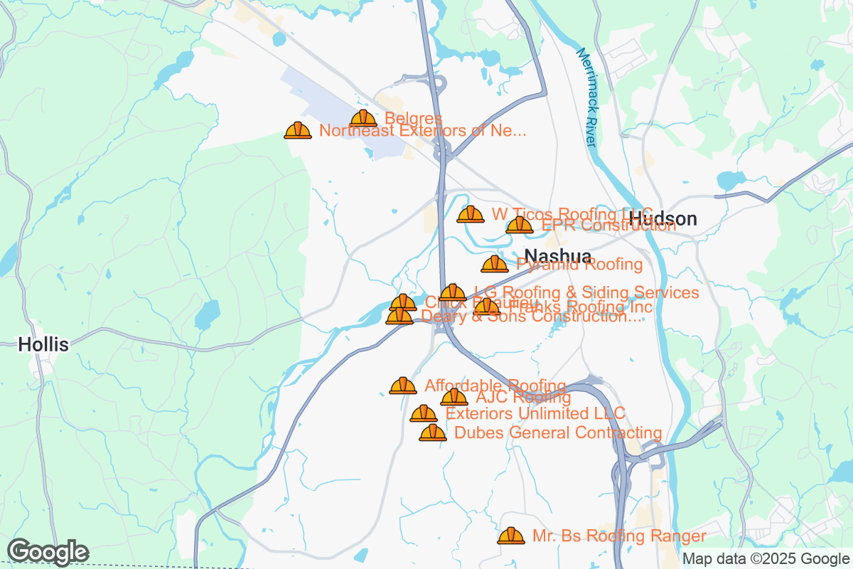 Map of Roofing Contractors in Nashua, New Hampshire