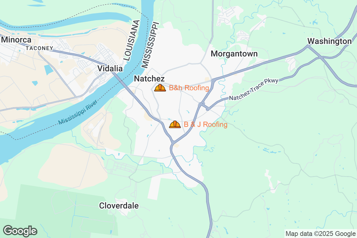 Map of Roofing Contractors in Natchez, Mississippi