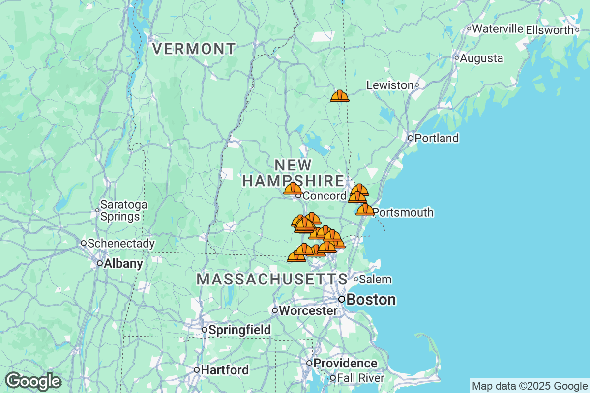 Map of Roofing Contractors in New Hampshire