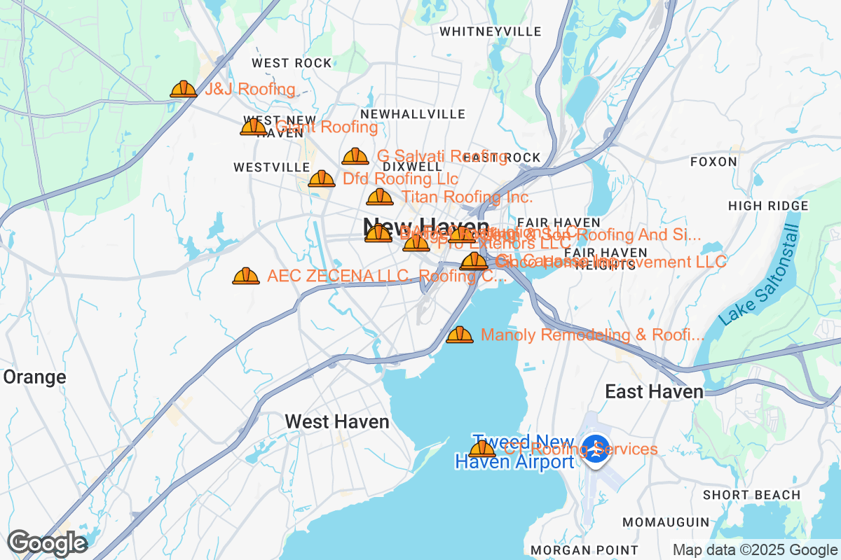 Map of Roofing Contractors in New Haven, Connecticut