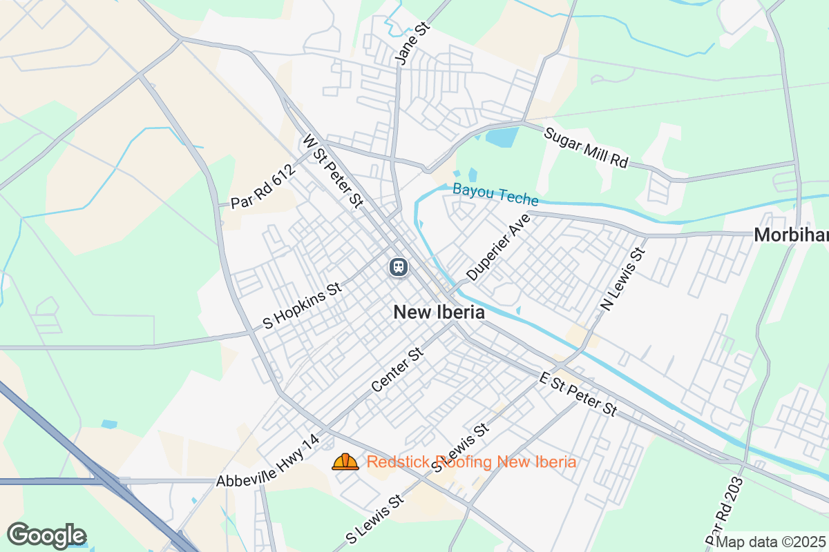 Map of Roofing Contractors in New Iberia, Louisiana