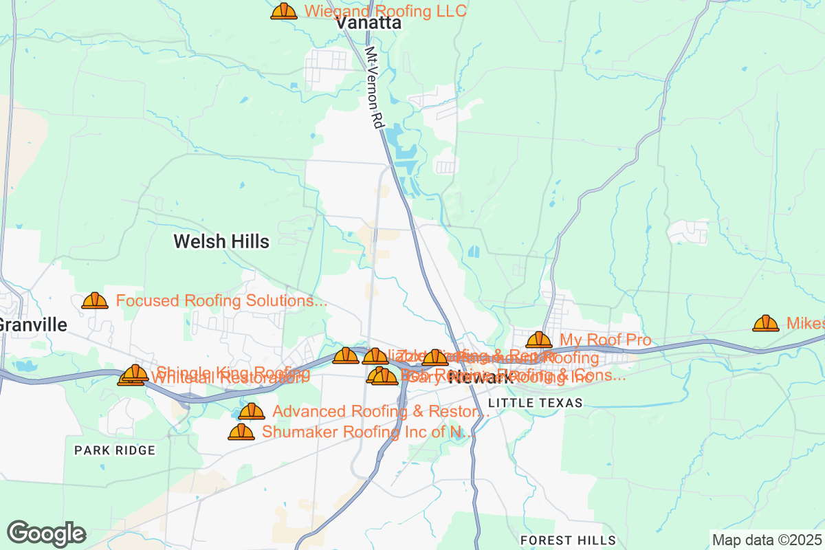 Map of Roofing Contractors in Newark, Ohio