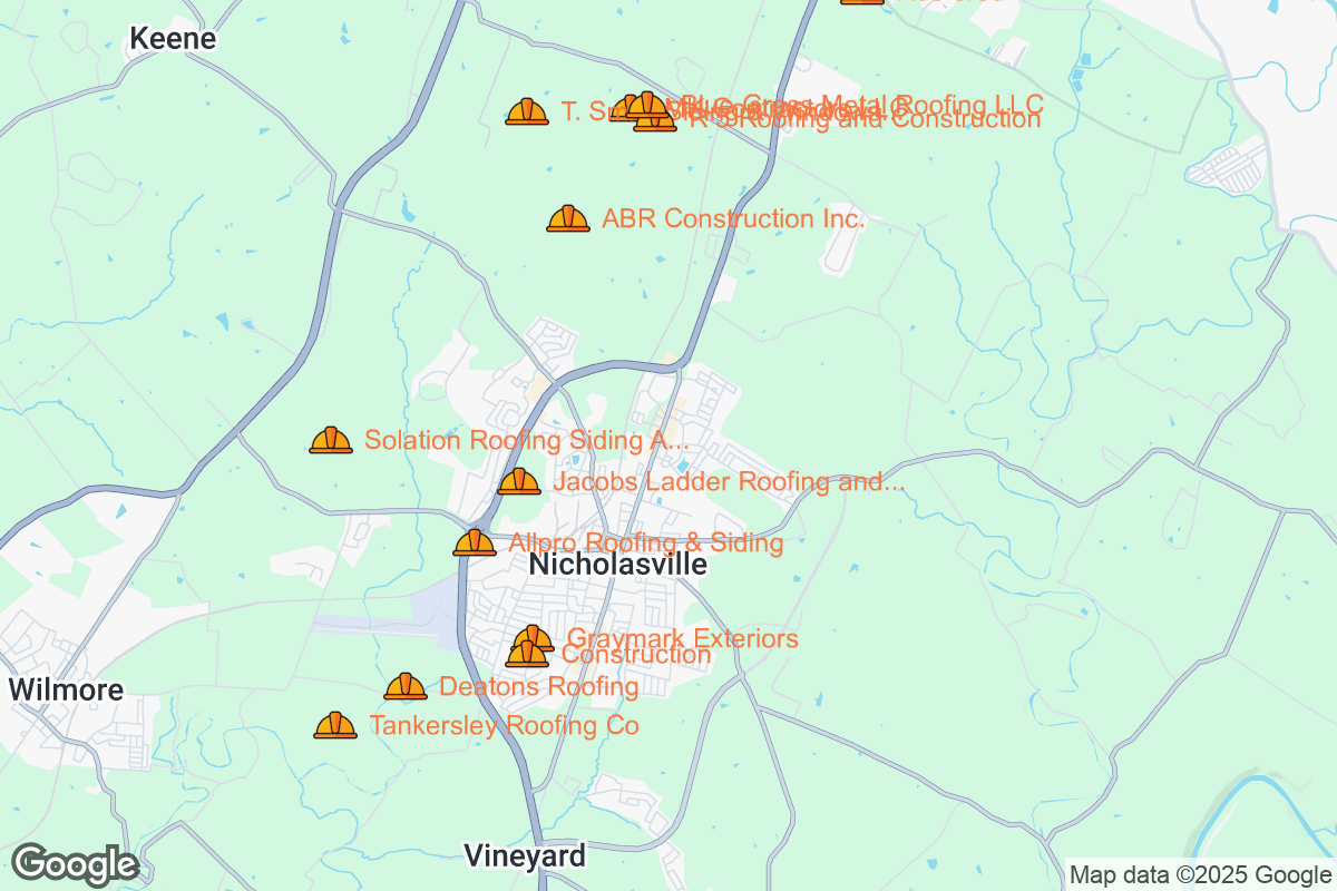 Map of Roofing Contractors in Nicholasville, Kentucky