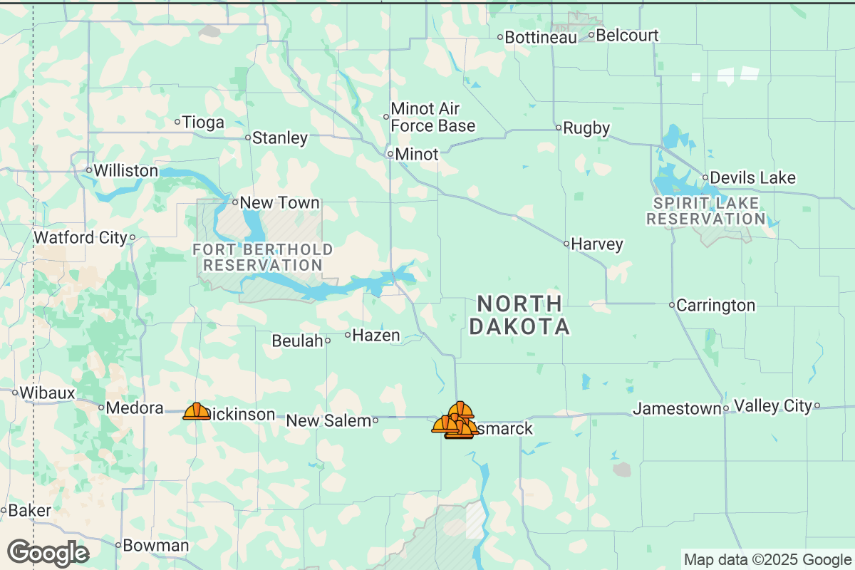 Map of Roofing Contractors in North Dakota