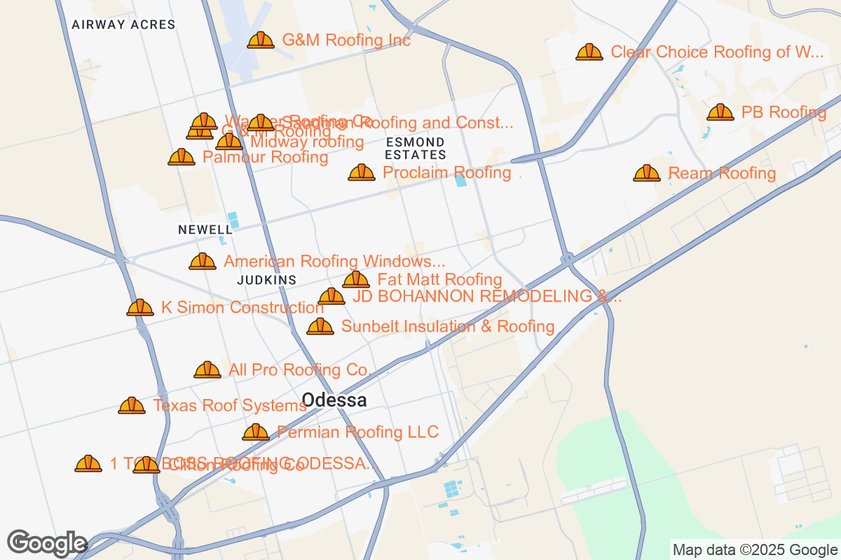 Map of Roofing Contractors in Odessa, Texas