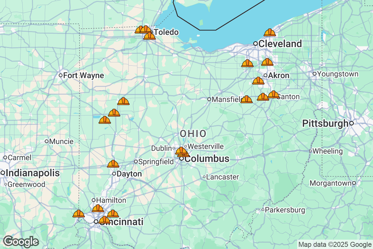 Map of Roofing Contractors in Ohio