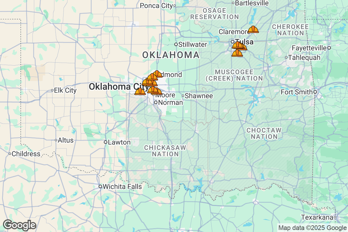 Map of Roofing Contractors in Oklahoma