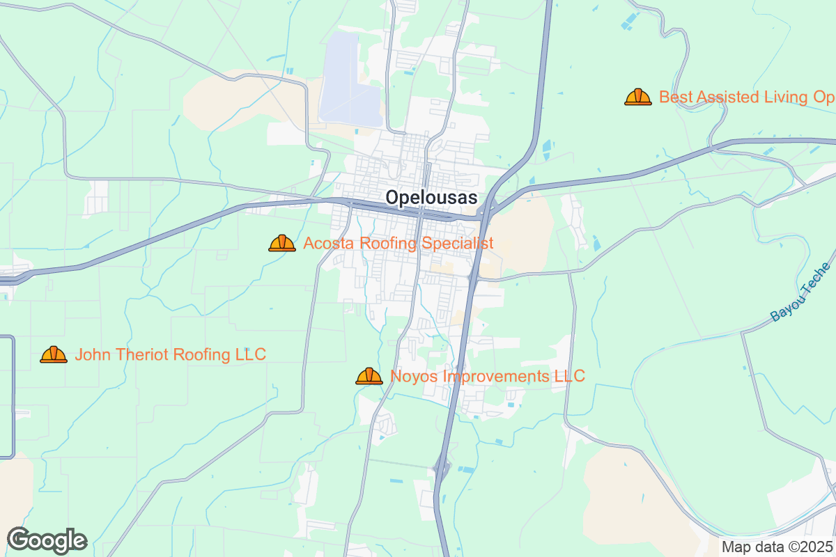 Map of Roofing Contractors in Opelousas, Louisiana